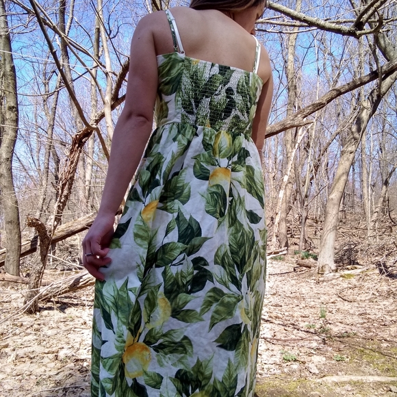 H&M Linen Lemon Sundress Retro Button Down - Picture 2 of 9